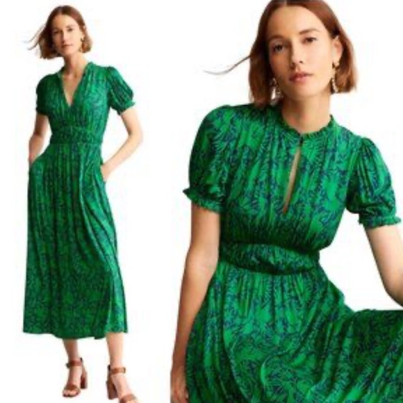 Boden Rosanna Jersey Midi Tea Dress In Green Tambourine Ottomi Size 12R - Picture 2 of 12